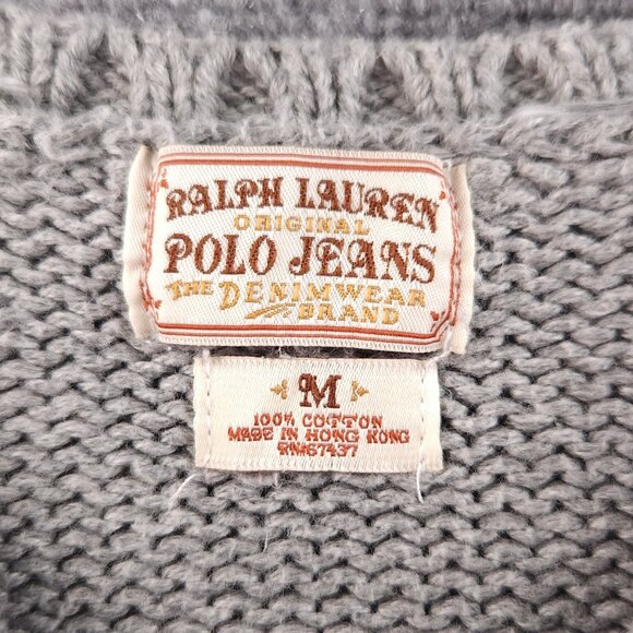 Ralph Lauren Flag Sweater USA Women Medium Gray Cotton Pullover Knit Graphic - Picture 4 of 12